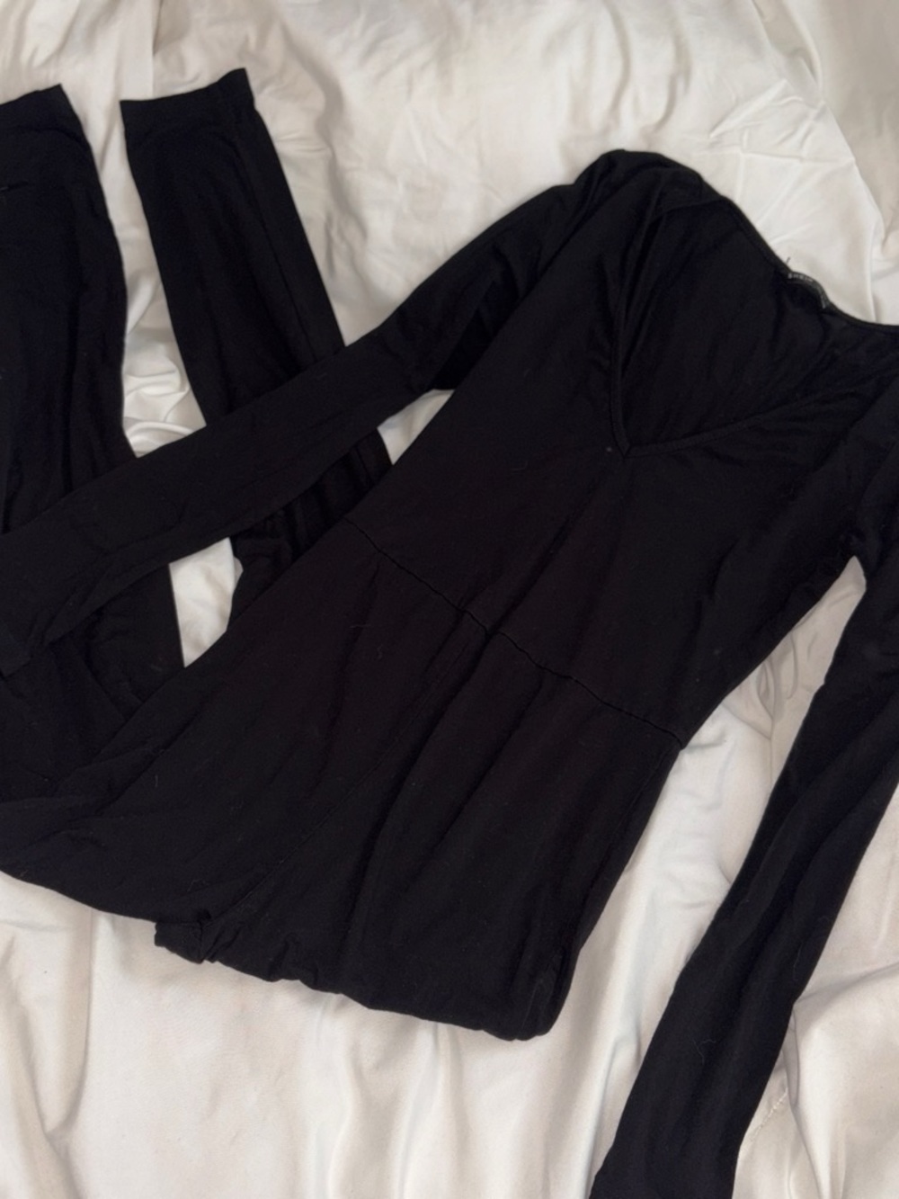 SHEIN Black Long Sleeve V-Neck Tiered jump suit